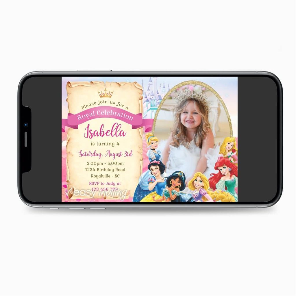 Disney Princesses Birthday Invitation with Photo - Print Me Pretty