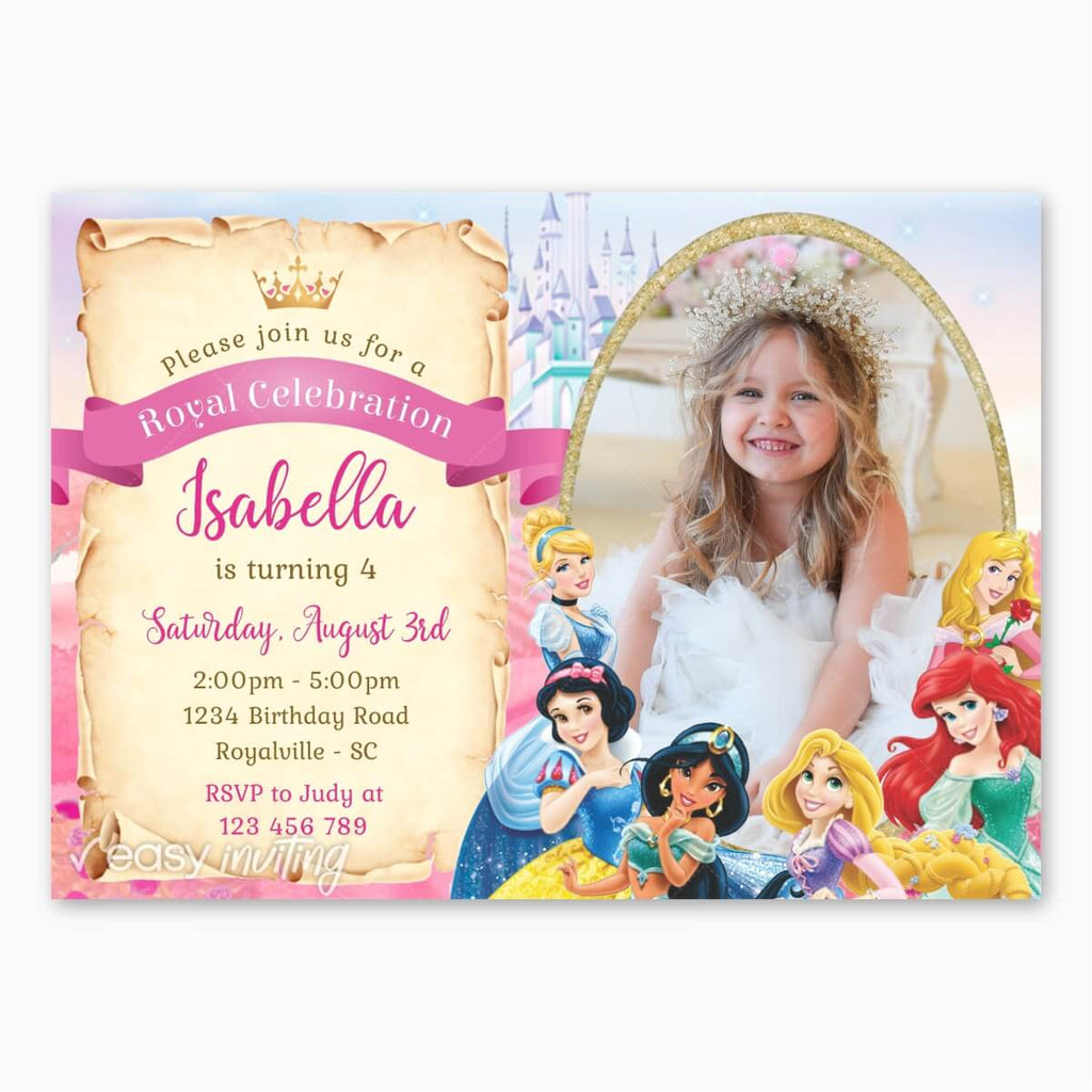 Disney Princesses Birthday Invitation with Photo - Print Me Pretty