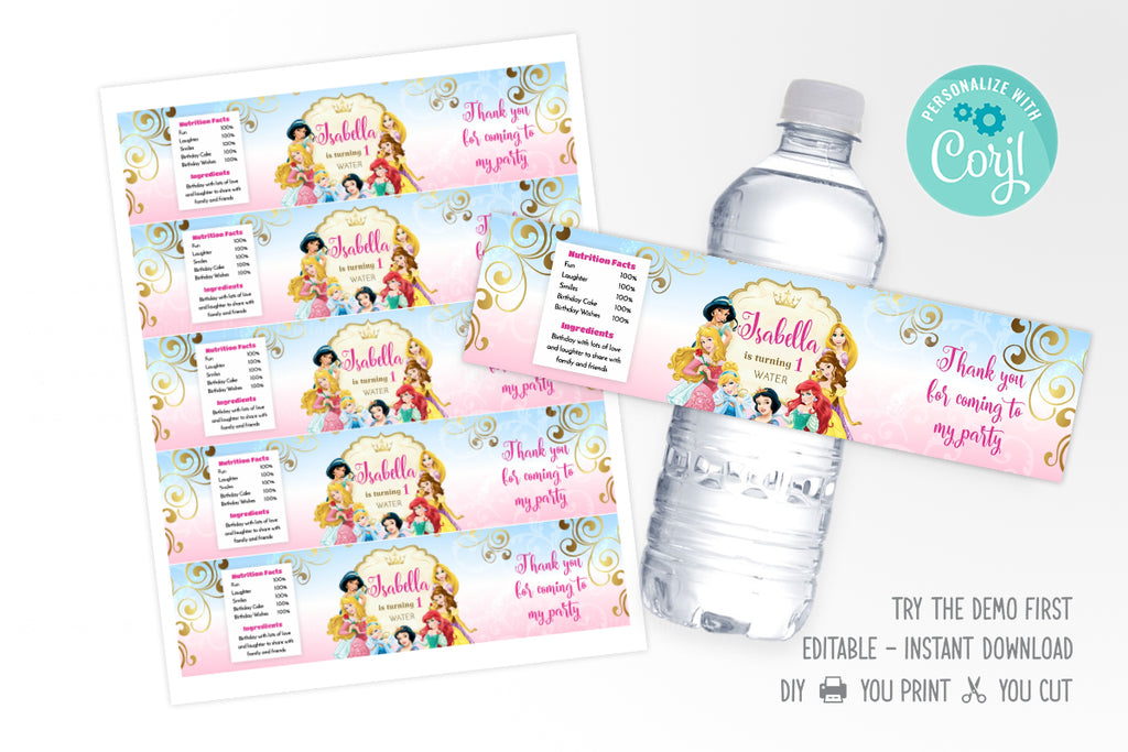 Disney Princess Water Bottle Label - Print Me Pretty