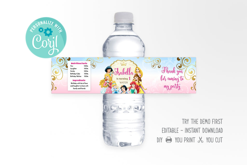 Disney Princess Water Bottle Label - Print Me Pretty