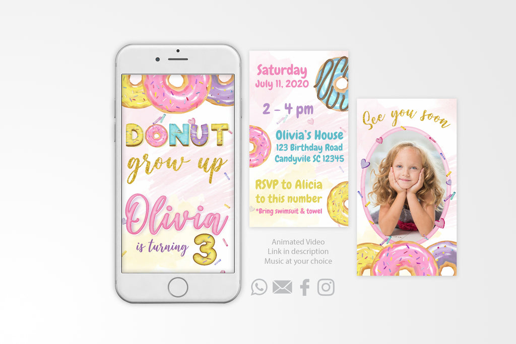 Donut Birthday Invitation Video Animated Card - Print Me Pretty