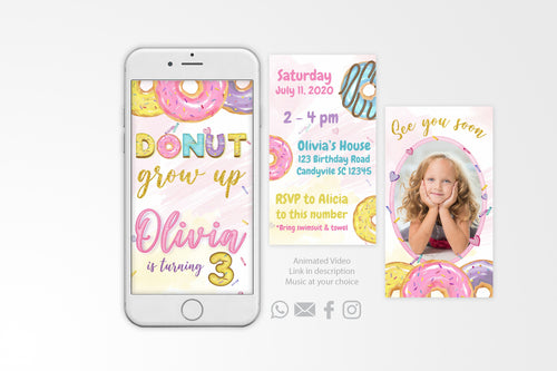 Donut Birthday Invitation Video Animated Card - Print Me Pretty