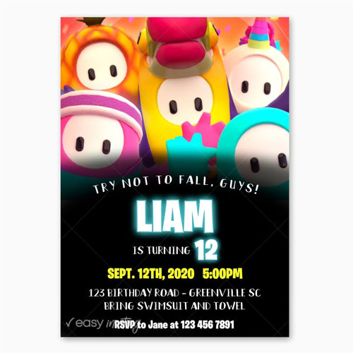 Fall Guys Birthday Invitation - Print Me Pretty