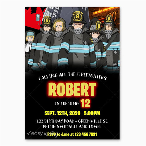 Fire Force Anime Birthday Invitation -  Enen no Shouboutai - Print Me Pretty