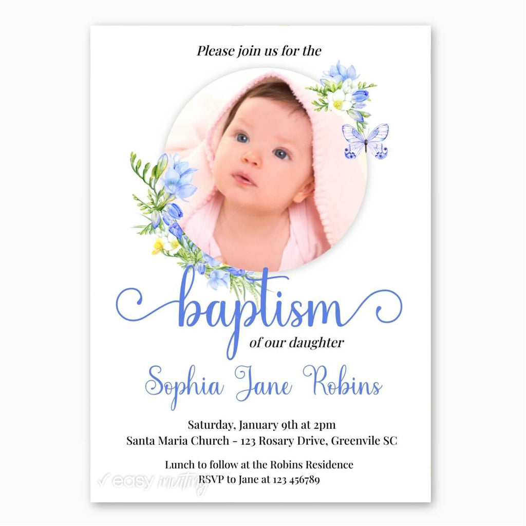Baptism Invitation for Girls with Photo - Print Me Pretty