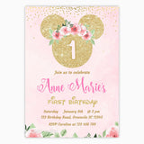 Floral Minnie Birthday Invitation