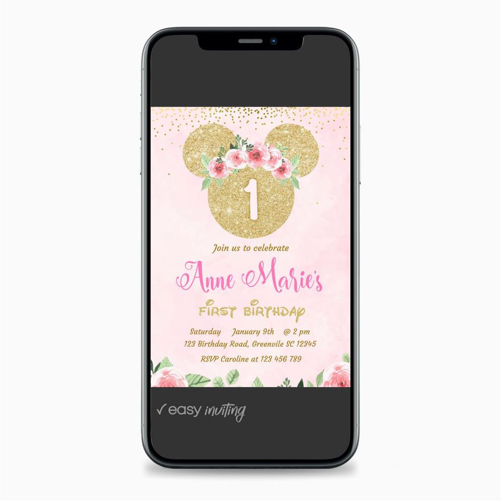 Floral Minnie Birthday Invitation - Print Me Pretty