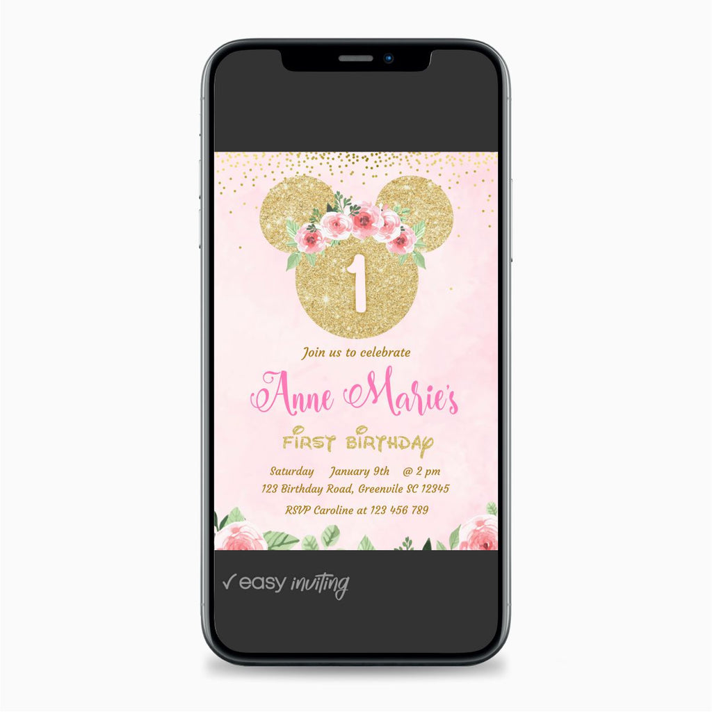 Floral Minnie Birthday Invitation - Print Me Pretty