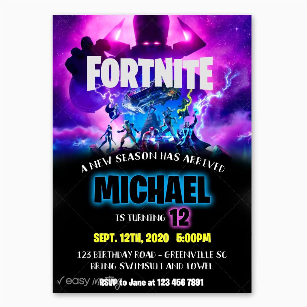 Fortnite Nexus War Birthday Invitation Marvel Season - Print Me Pretty