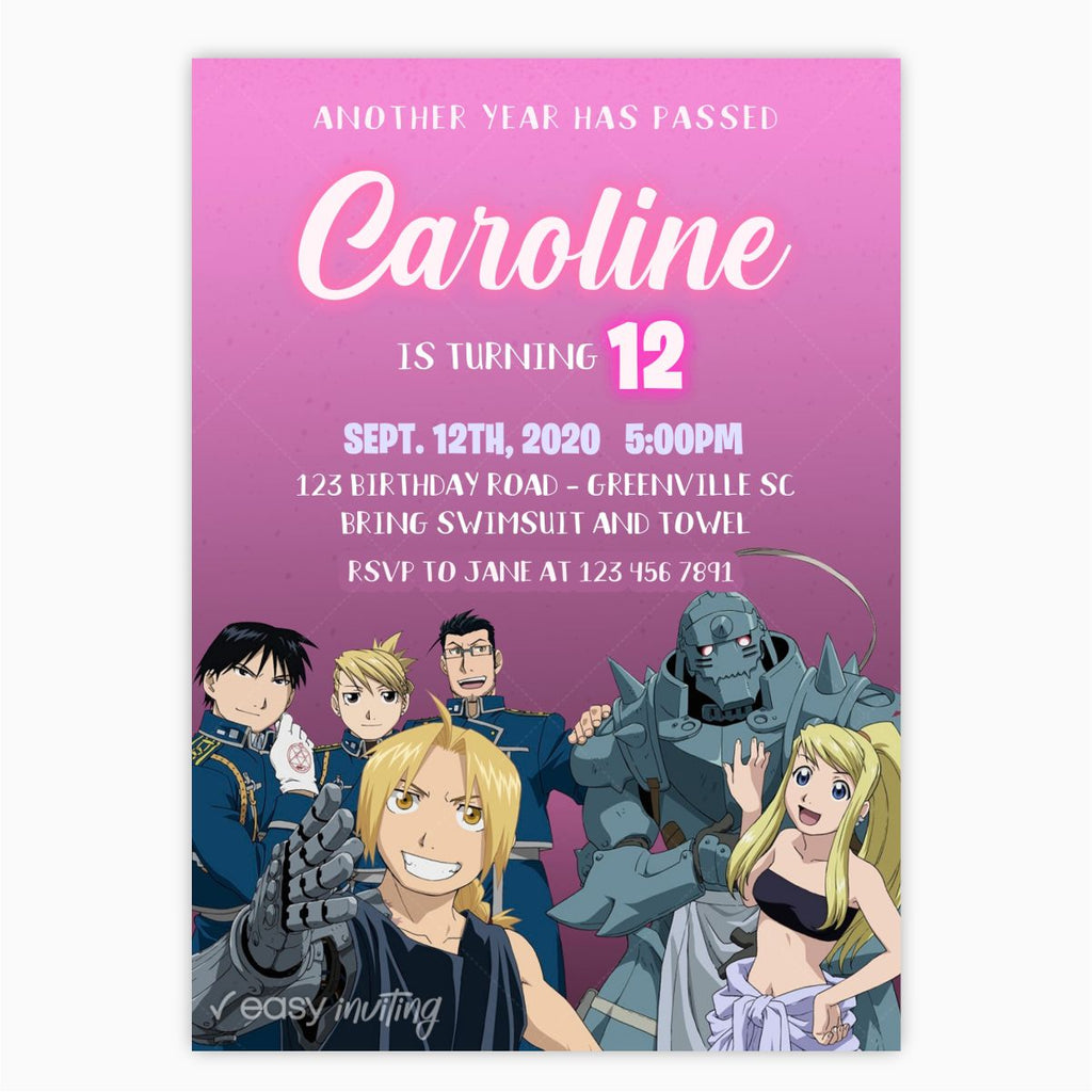 Fullmetal Alchemist Birthday Invitation for Girls - Print Me Pretty