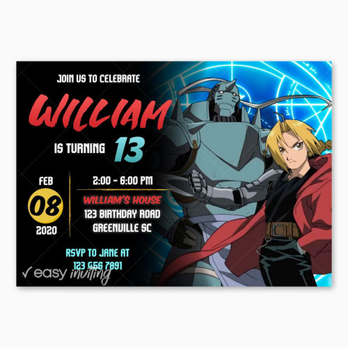 Fullmetal Alchemist Birthday Invitation - Print Me Pretty