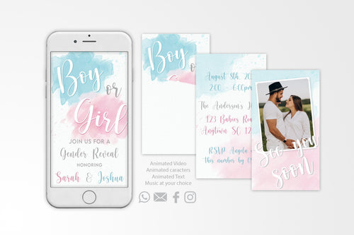 Gender Reveal Video Invitation Modern Watercolor - Print Me Pretty