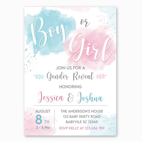 Modern Watercolor Gender Reveal Invitation - Print Me Pretty