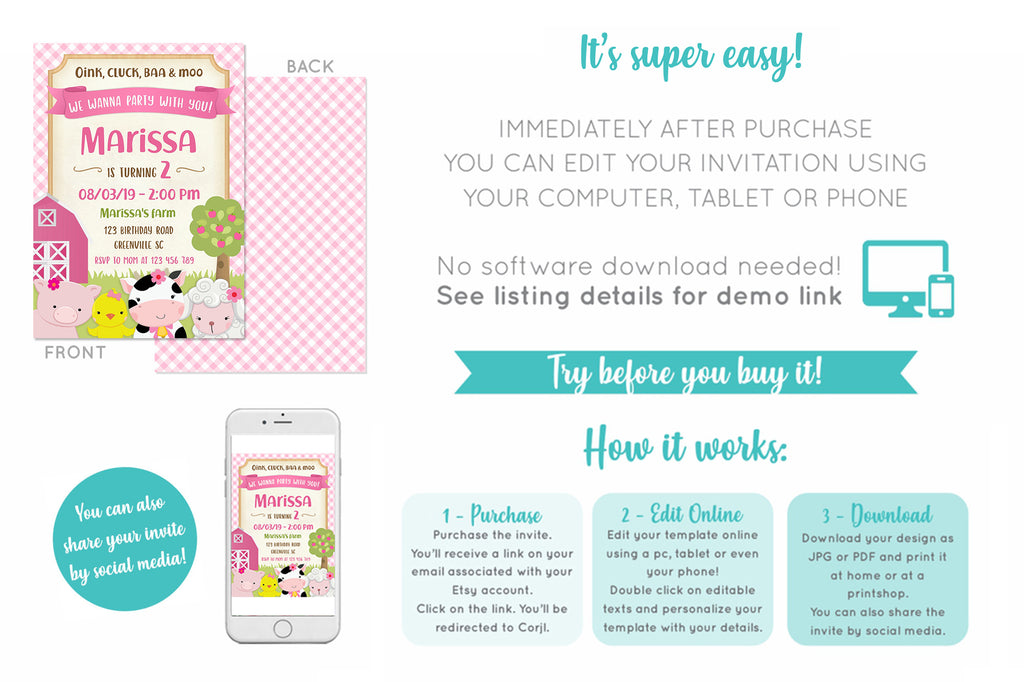 Farm Birthday Invitation for Girls - Print Me Pretty