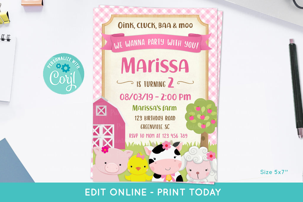 Farm Birthday Invitation for Girls - Print Me Pretty