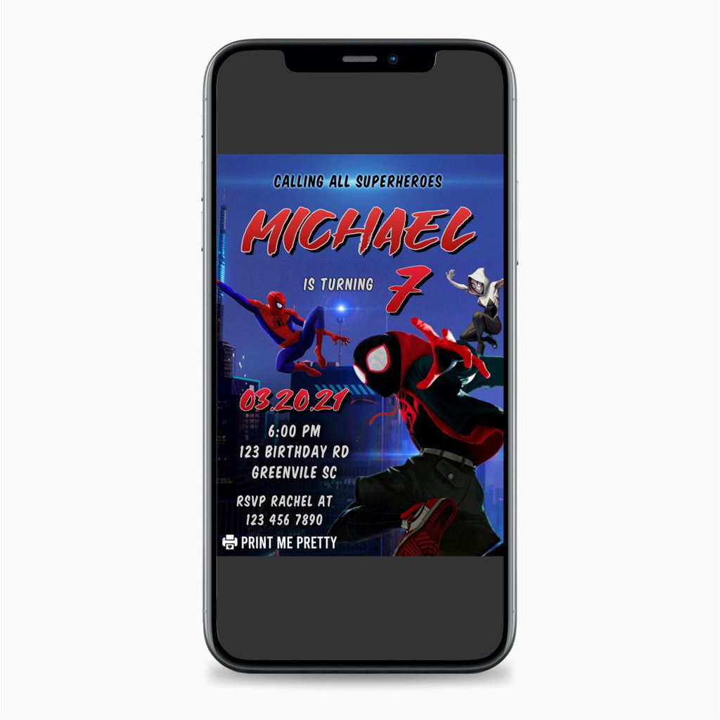 Into the Spider Verse Birthday Invitation - Print Me Pretty