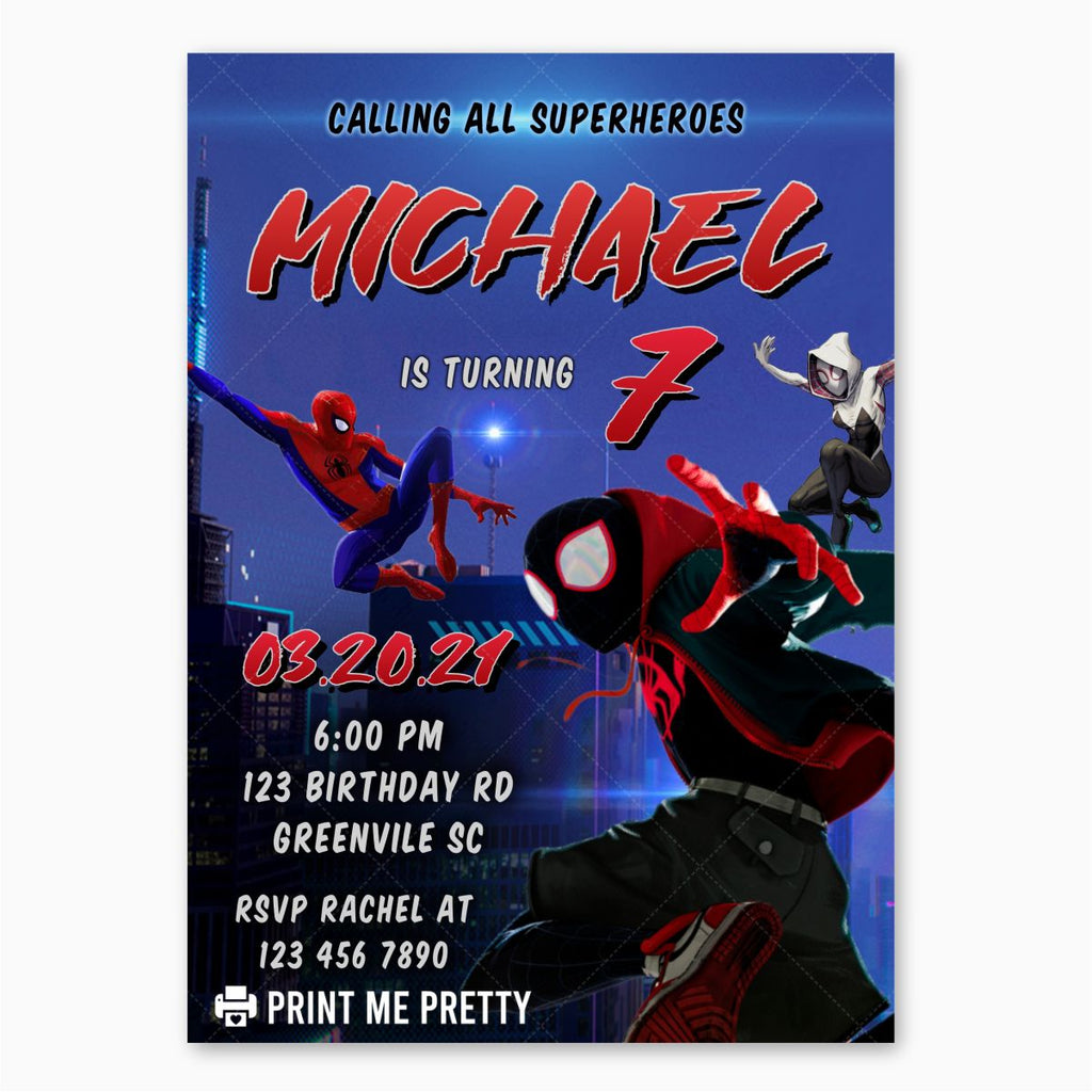 Into the Spider Verse Birthday Invitation - Print Me Pretty