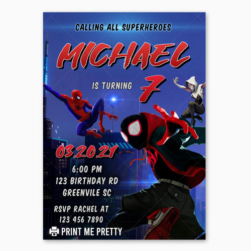 Into the Spider Verse Birthday Invitation - Print Me Pretty