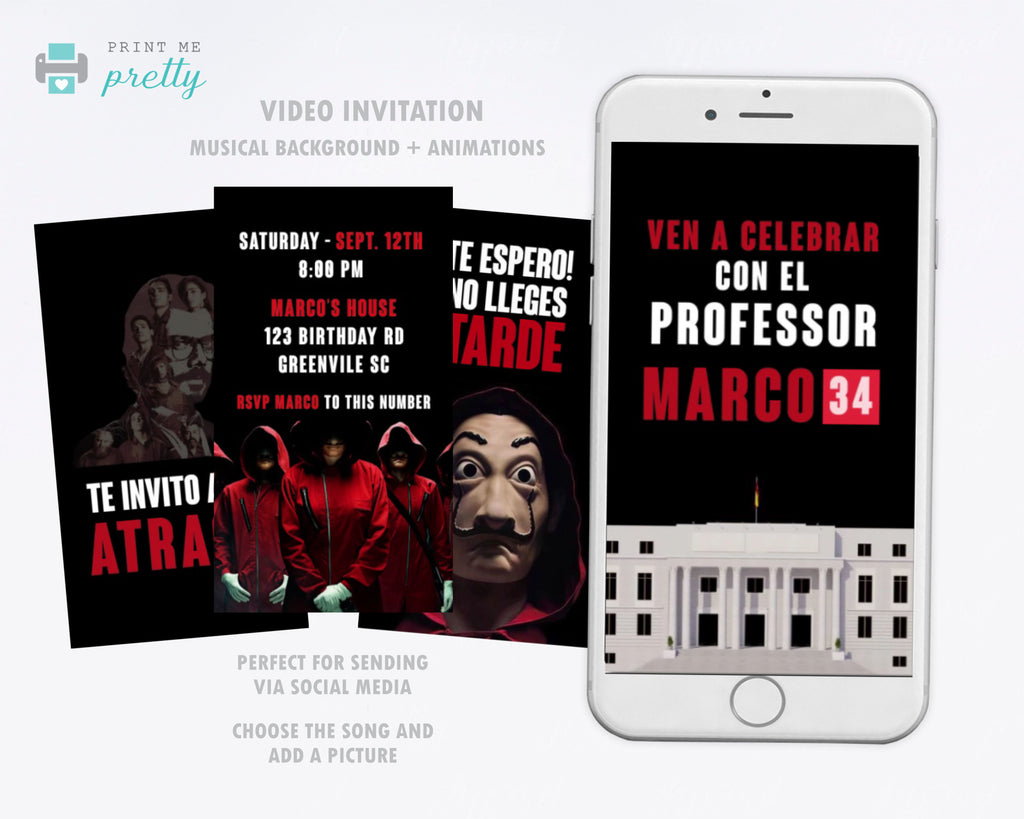 Money Heist Video Invitation | Invitación Animada La Casa de Papel - Print Me Pretty