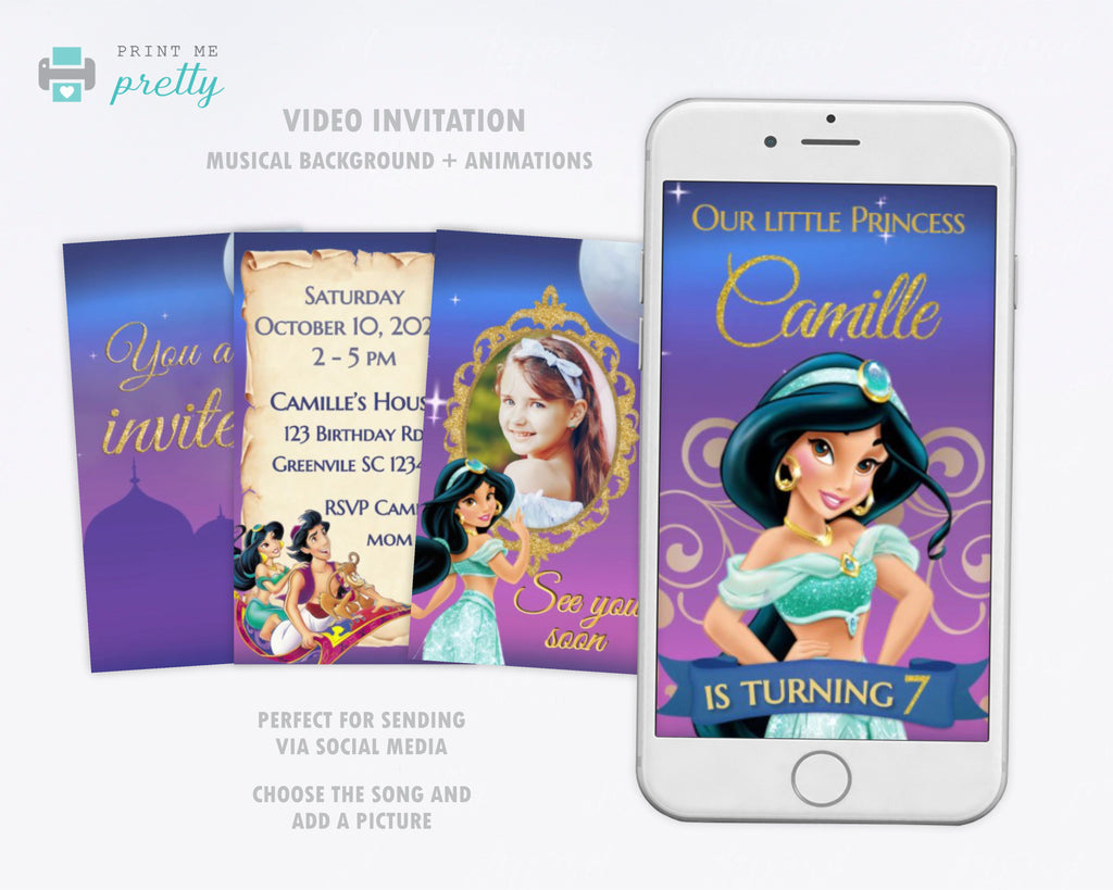 Jasmine Video Invitation | Jasmine Phone invitation - Print Me Pretty