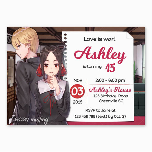 Kaguya Sama - Love is War! Birthday Invitation - Print Me Pretty