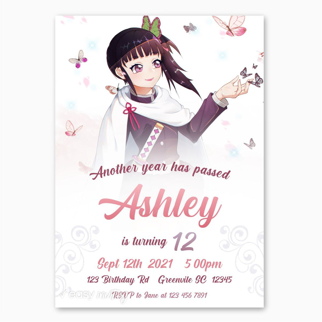 Kanao Demon Slayer Birthday Invitation - Print Me Pretty