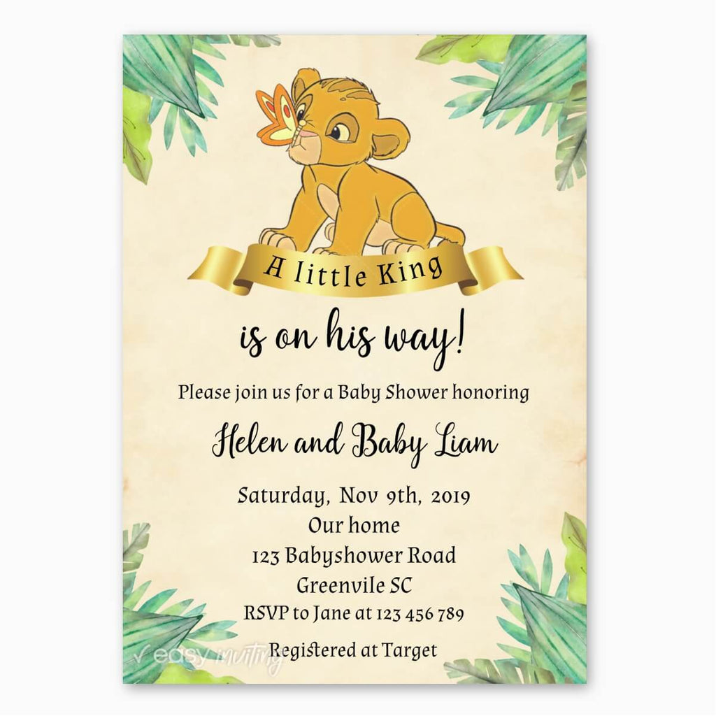 Lion King Baby Shower Invitation - Print Me Pretty