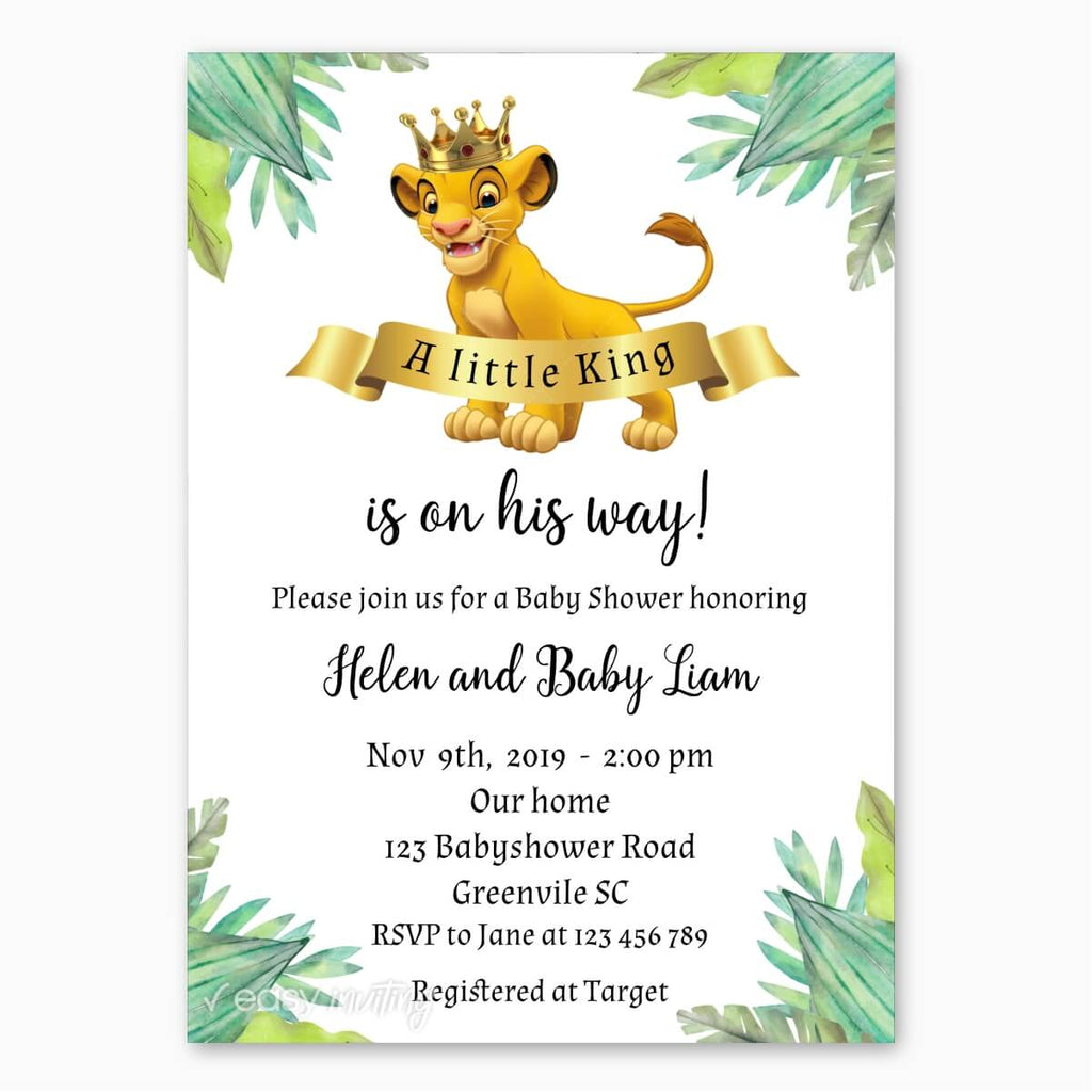 Lion King Baby Shower Invitation - Print Me Pretty