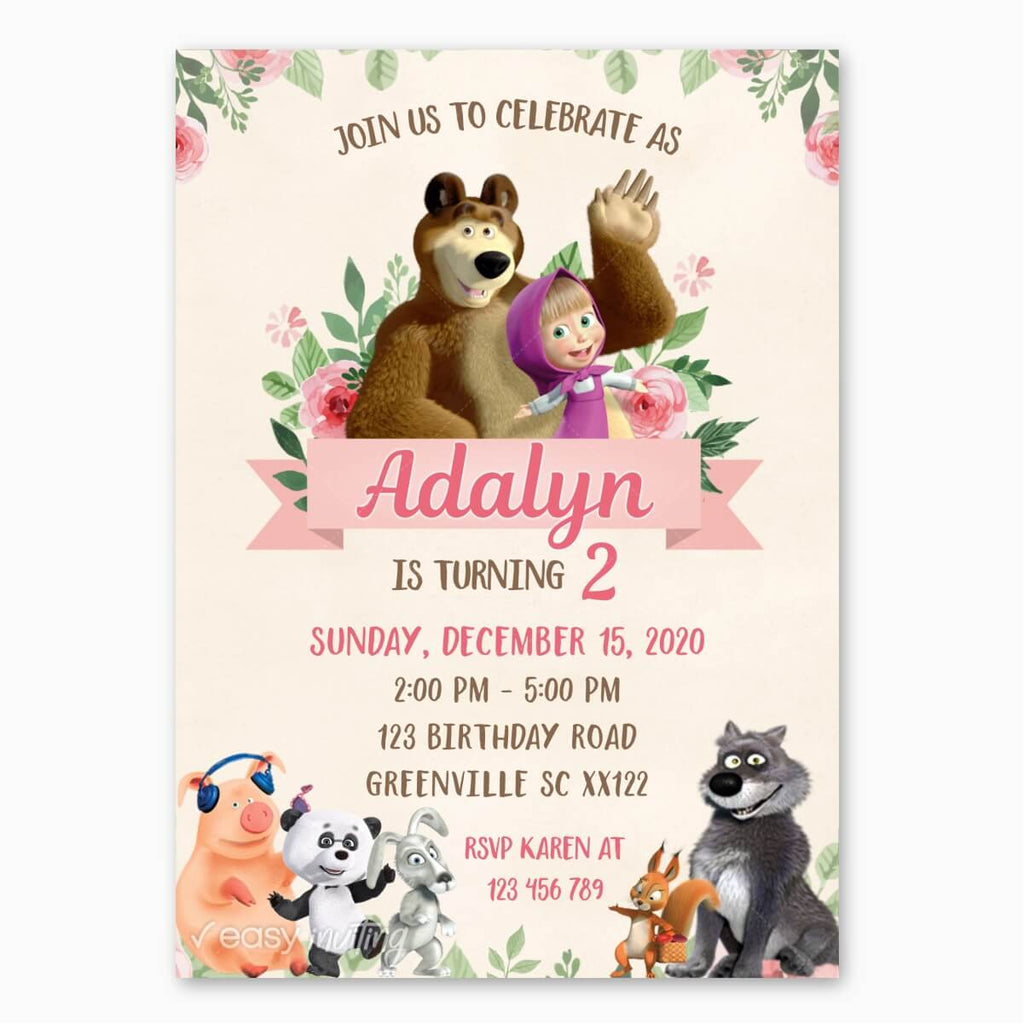 Masha and the Bear Invitation - Print Me Pretty