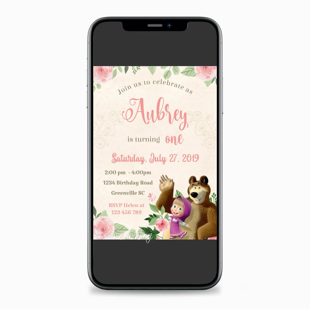 Masha and the Bear Birthday Invitation - Print Me Pretty