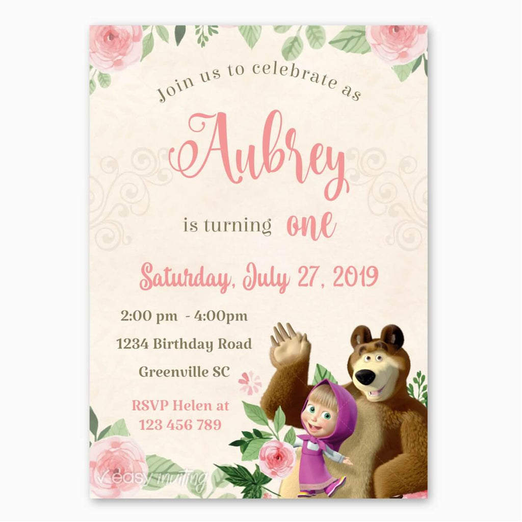 Masha and the Bear Birthday Invitation - Print Me Pretty