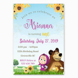 Masha and the Bear Birthday Invitation with Sunflowers