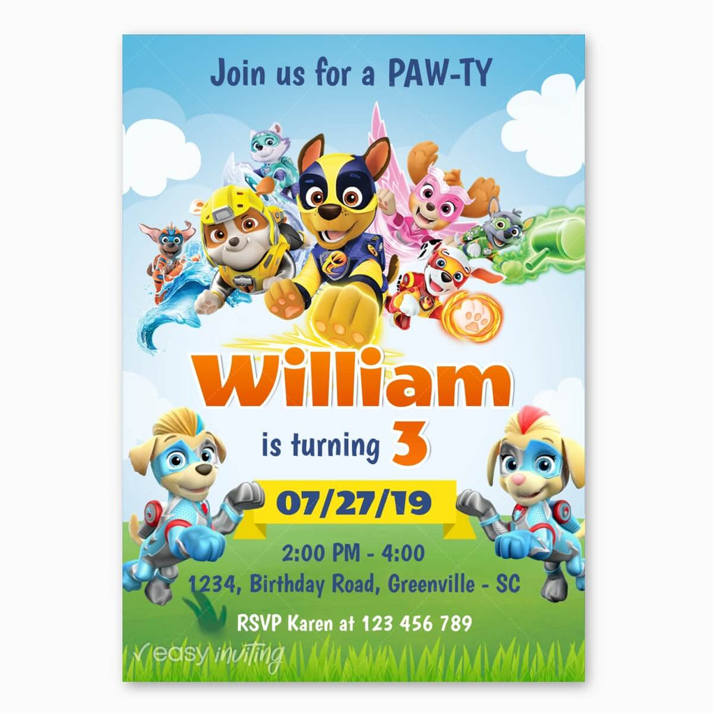 Paw Patrol Mighty Pups Birthday Invitation - Print Me Pretty