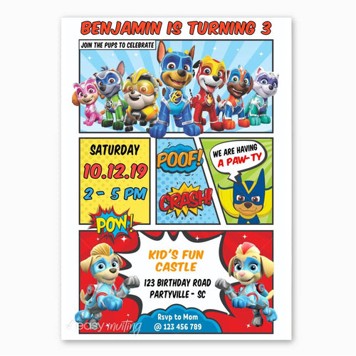 Paw Patrol Mighty Pups Comic Book Invitation - Print Me Pretty