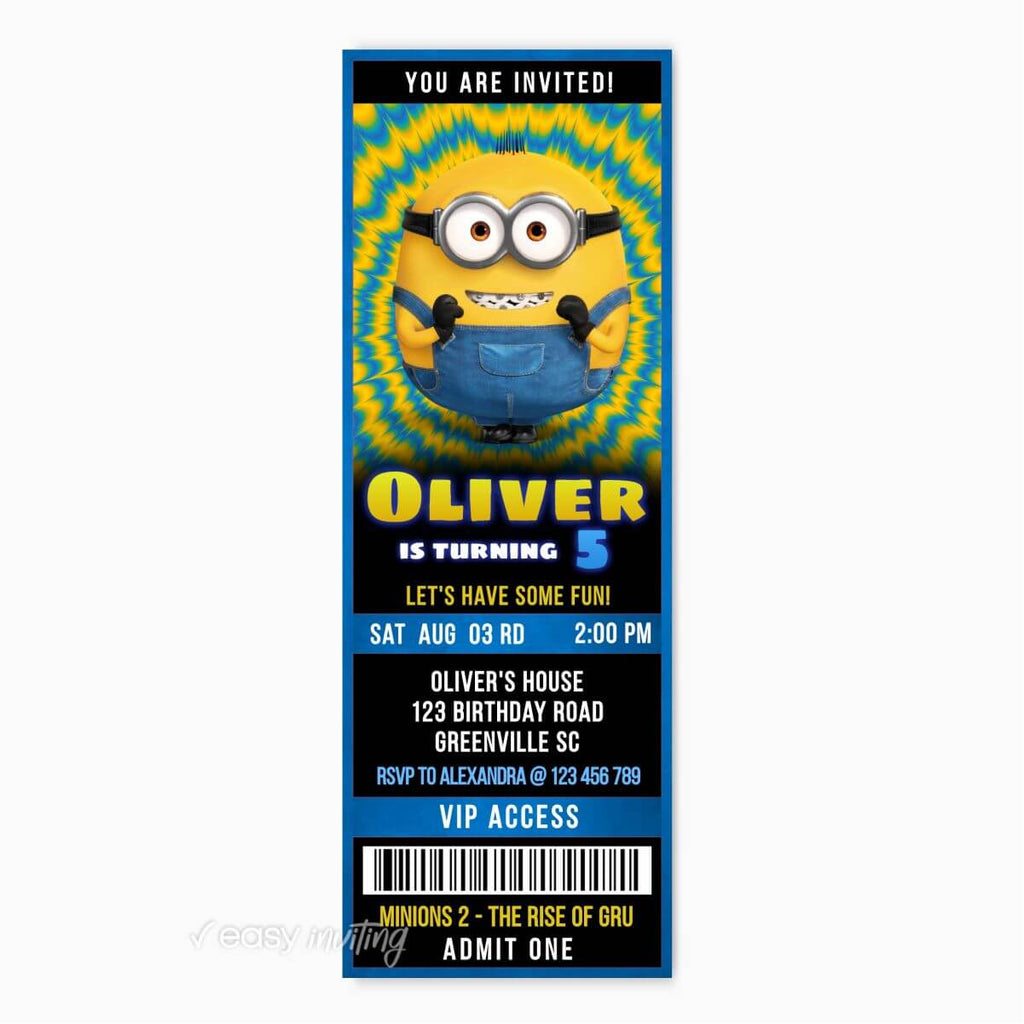 Minions 2 Movie Ticket Invitation - Print Me Pretty