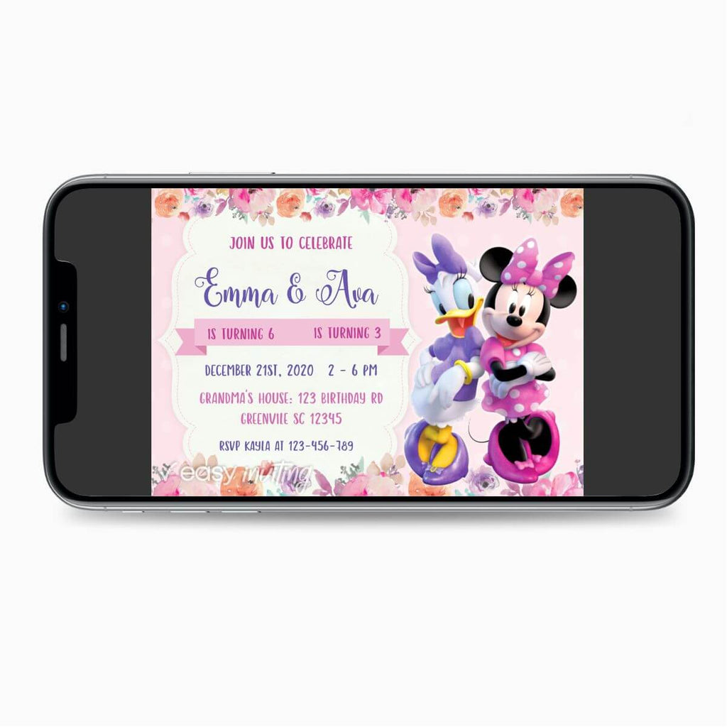 Minnie and Daisy Birthday Invitation for Sisters - Print Me Pretty