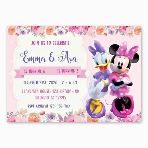 Minnie and Daisy Birthday Invitation for Sisters - Print Me Pretty