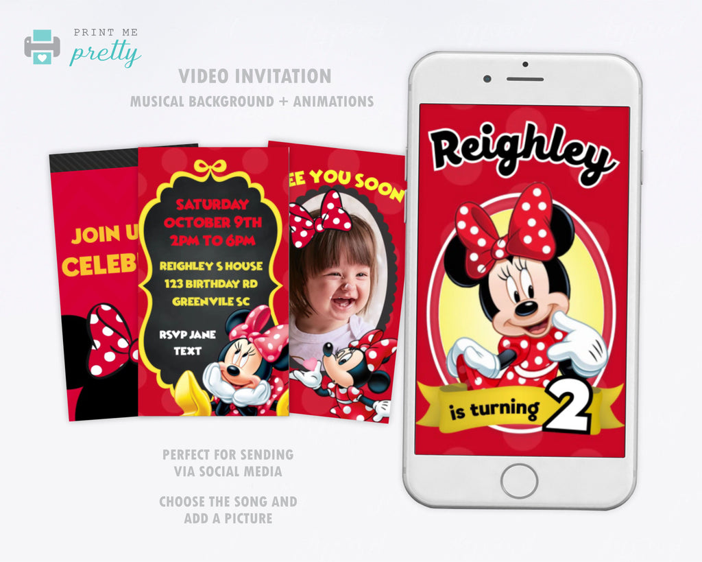 Minnie Mouse Birthday Invitation Video Animated Card - Print Me Pretty