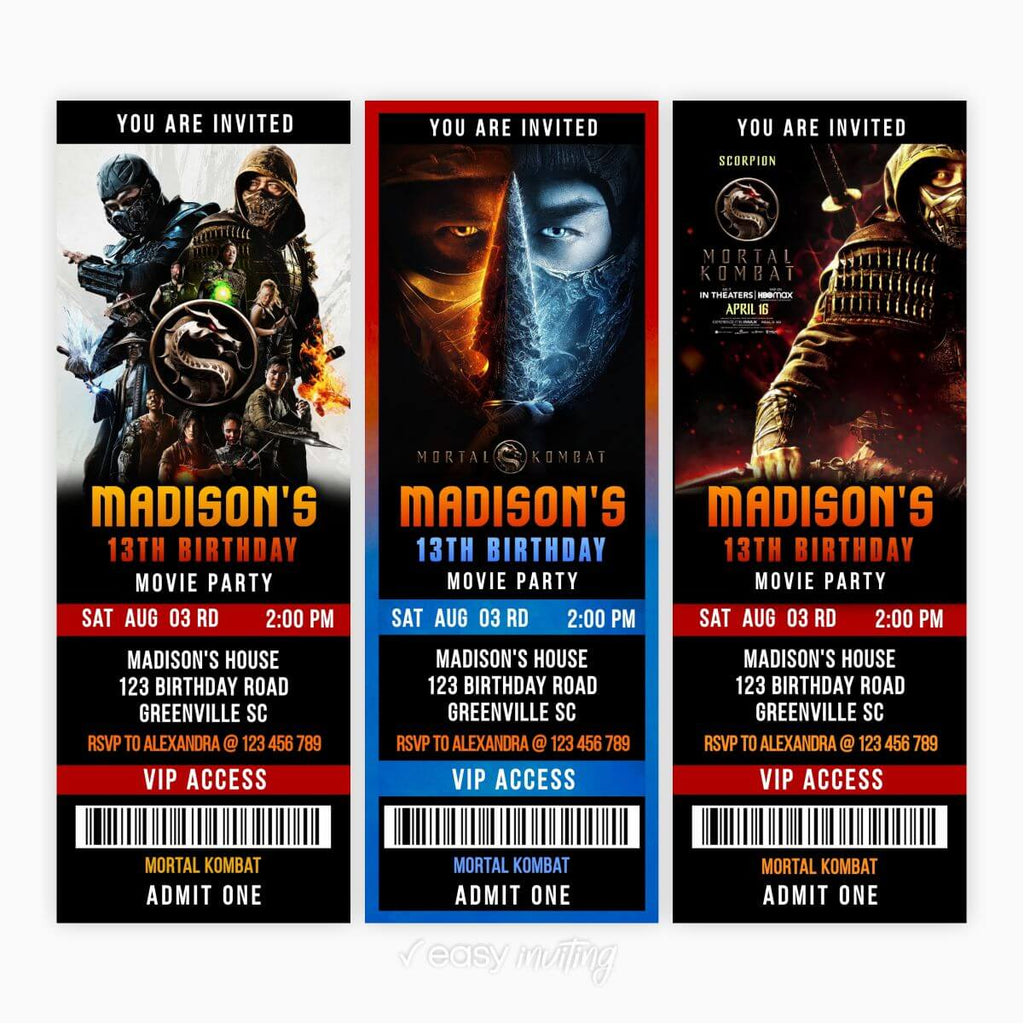 Mortal Kombat Movie Ticket Invitation - Print Me Pretty