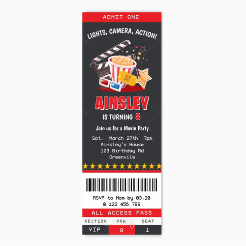 Movie Party Ticket Birthday Invitation - Print Me Pretty