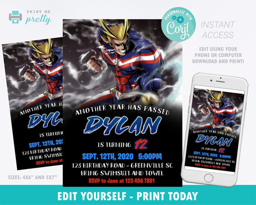 My Hero Academia All Might Birthday Invitation - Print Me Pretty