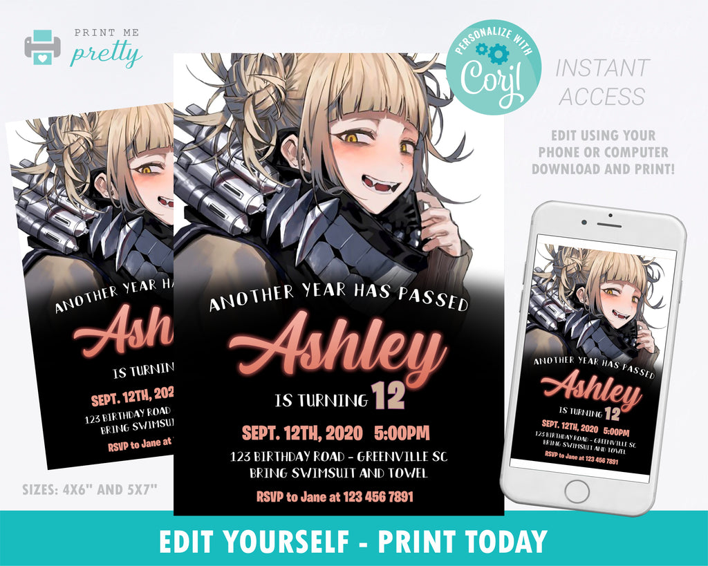 My Hero Academia Himiko Toga Birthday Invitation - Print Me Pretty