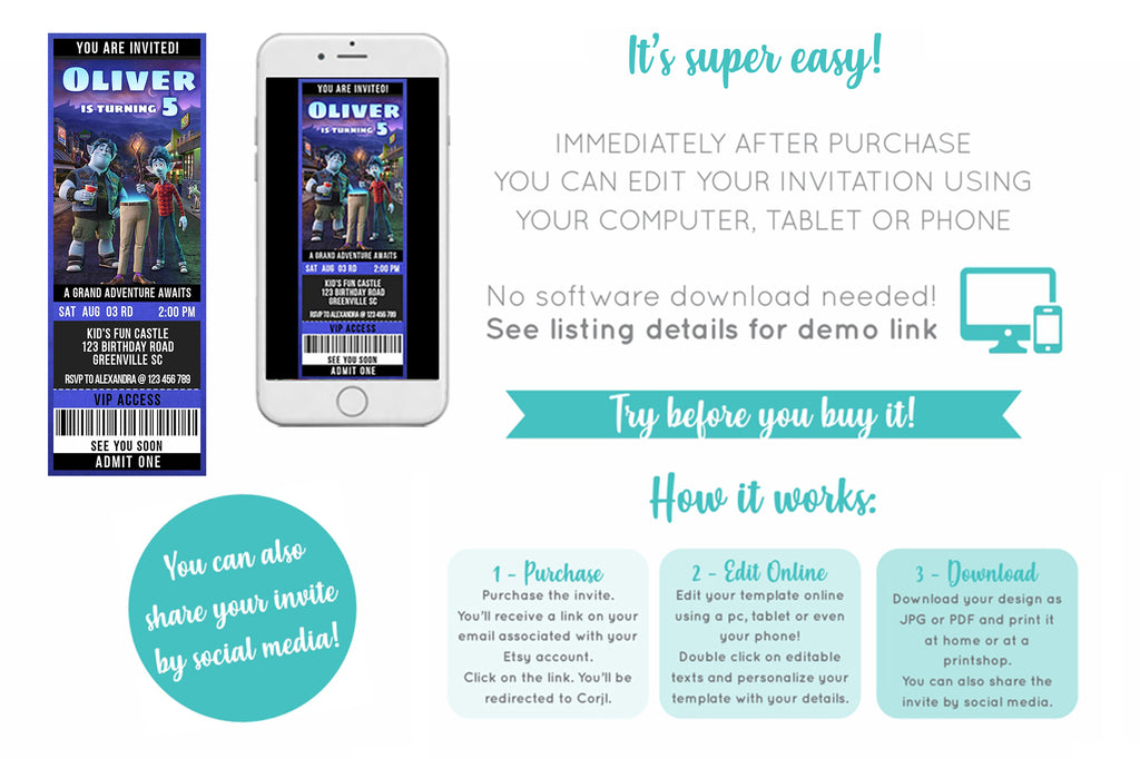 Onward Movie Ticket Birthday Invitation - Print Me Pretty
