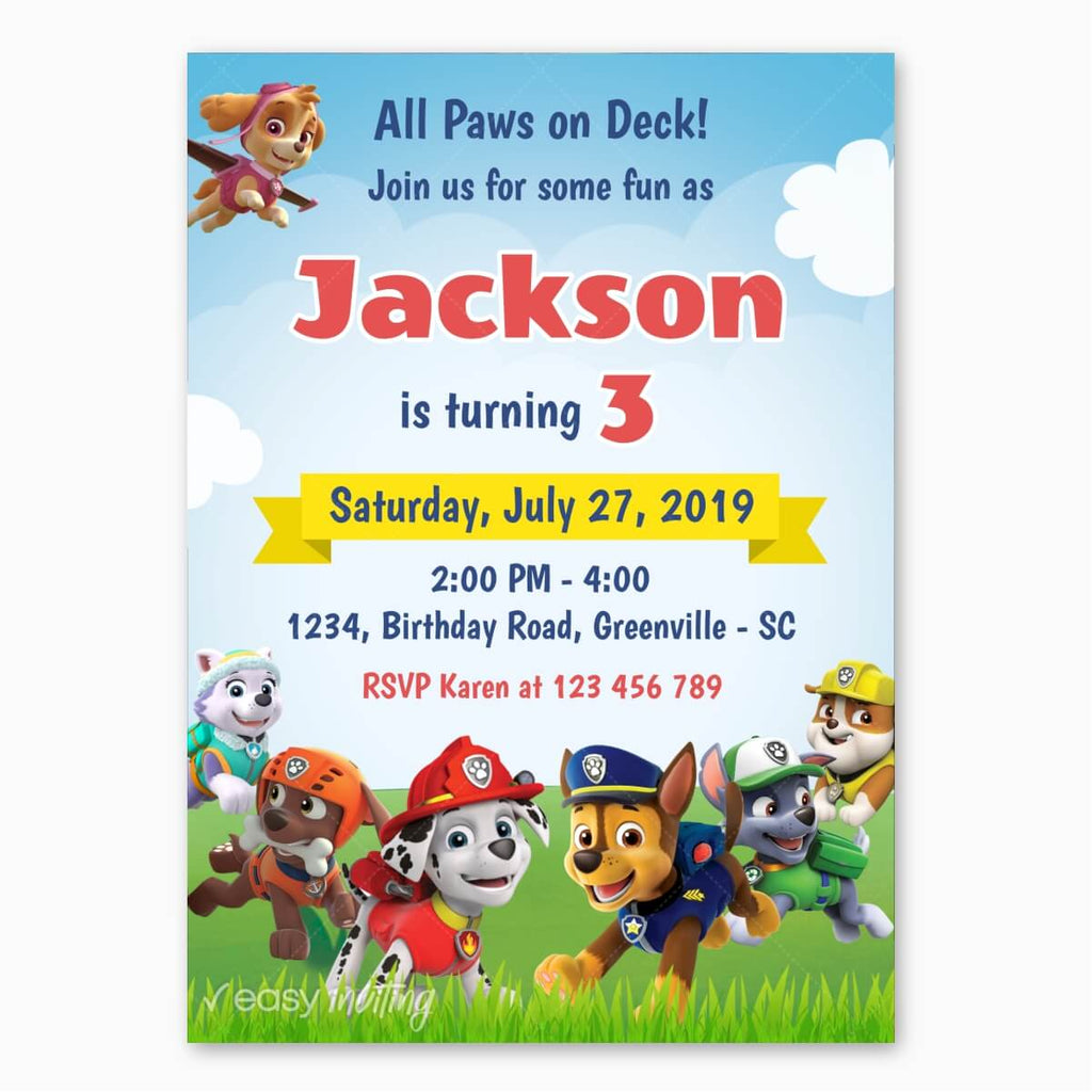 EDITABLE Paw Patrol Birthday Invitation, Editable Template