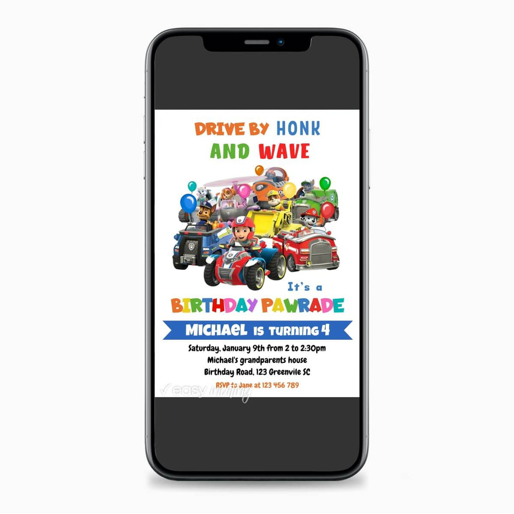 Paw Patrol Birthday Drive-by Parade Invitation - Print Me Pretty