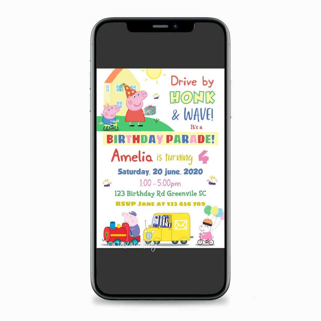 Peppa Pig Birthday Parade Drive By Invitation - Print Me Pretty