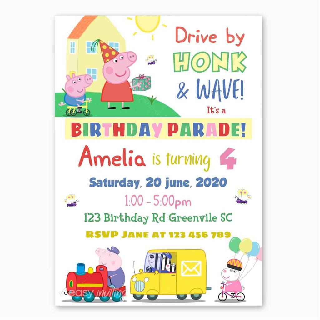 Peppa Pig Birthday Parade Drive By Invitation - Print Me Pretty