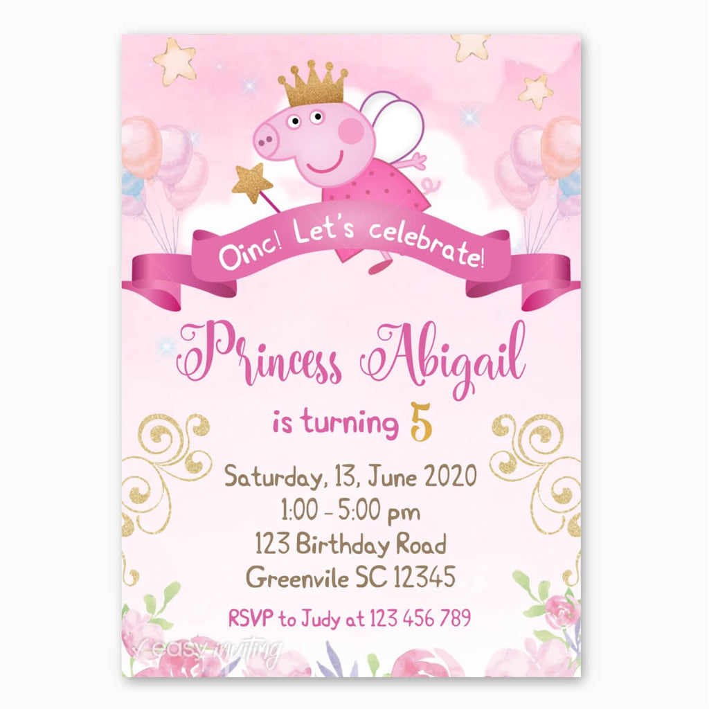 Princess Peppa Pig Birthday Invitation - Print Me Pretty