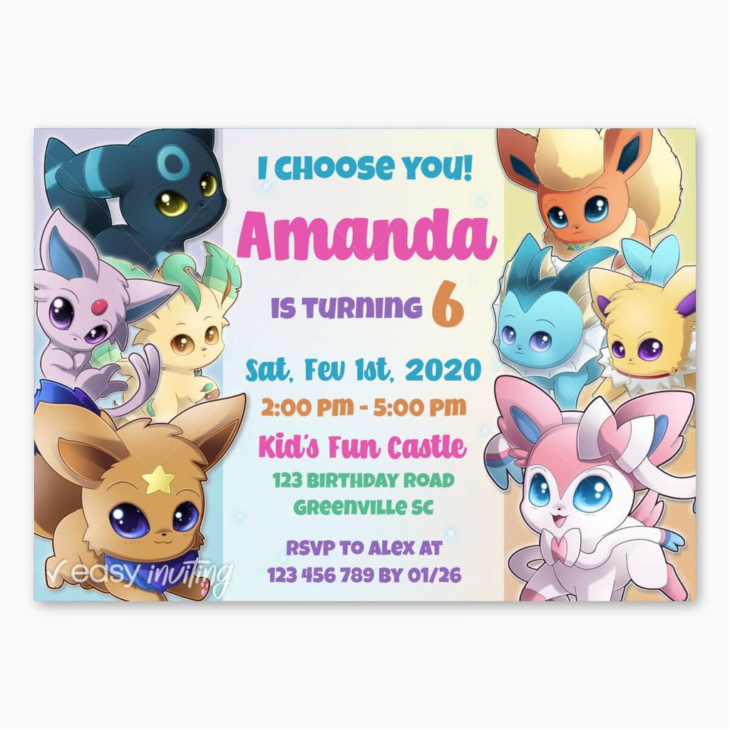 Chibi Eevee Birthday Invitation Eeveevolution - Print Me Pretty