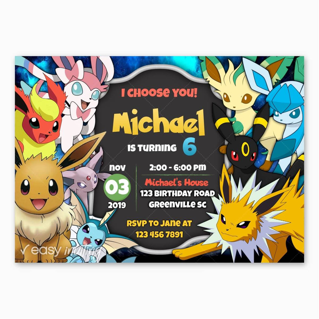 Eevee Evolutions Birthday Invitation - Print Me Pretty